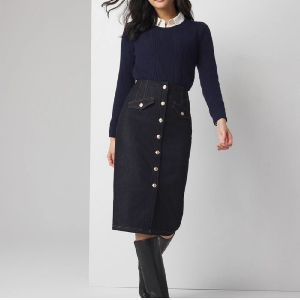 Button-Front Denim Skirt